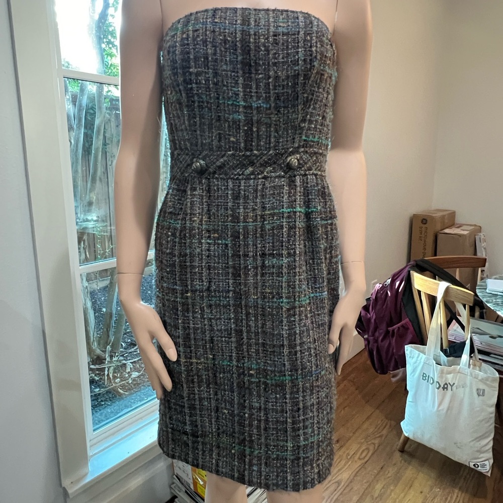 TRINA TURK strapless wool tweed dress